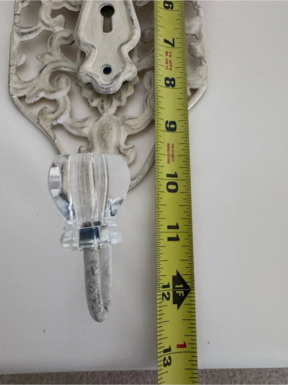 Vintage Cream Chic Wall Sconce Crystal Knob Hook French Country Cottagecore Keys